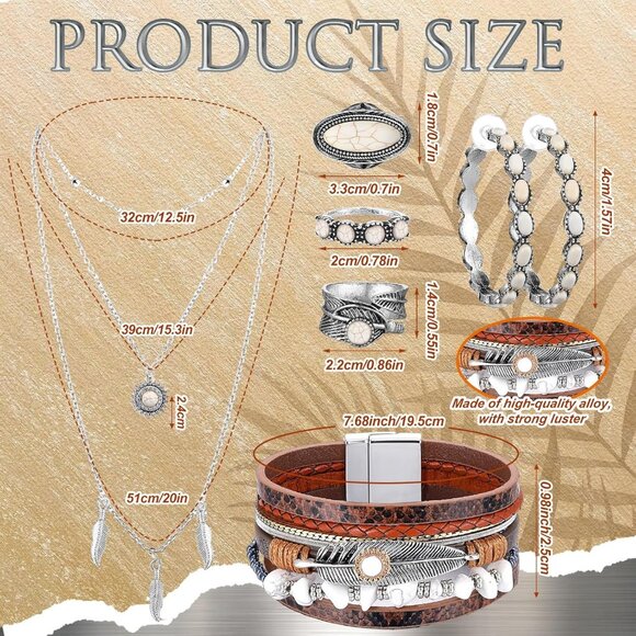 Stunning Bohemian Turquoise Jewelry Set - Necklace, Bracelets, Rings & Earrings - Picture 3 of 6